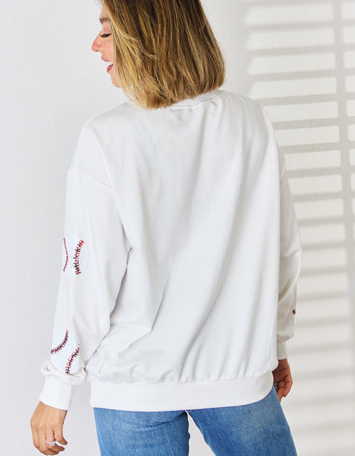 Load image into Gallery viewer, Sequin Baseball Round Neck Dropped Shoulder Sweatshirt
