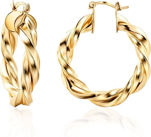 Load image into Gallery viewer, 18K Gold Twisted Hoop Earrings Intertwined Earrings, 5 mm Thick x 40 mm Length, Gold Tone Hoop Earrings High Polish Finish, Made in Brazil
