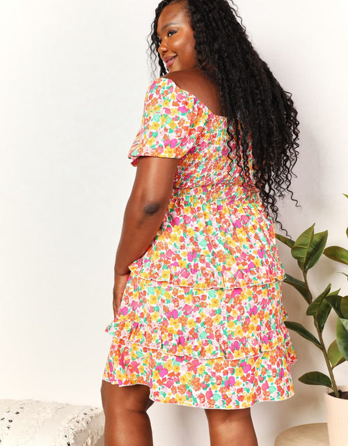 Load image into Gallery viewer, Devine Smocked Sweetheart Neck Flounce Sleeve Mini Dress
