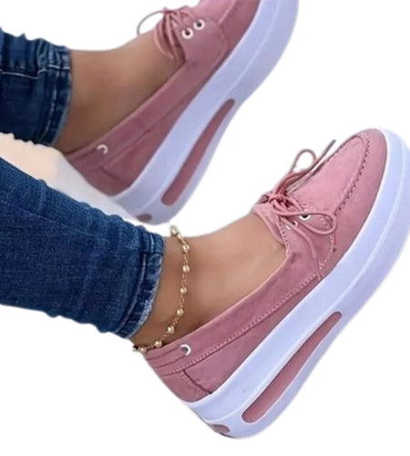 Women Block Shoes Slip On Closed Toe Platform Flat Wedge Casual Lace Up Sneakers