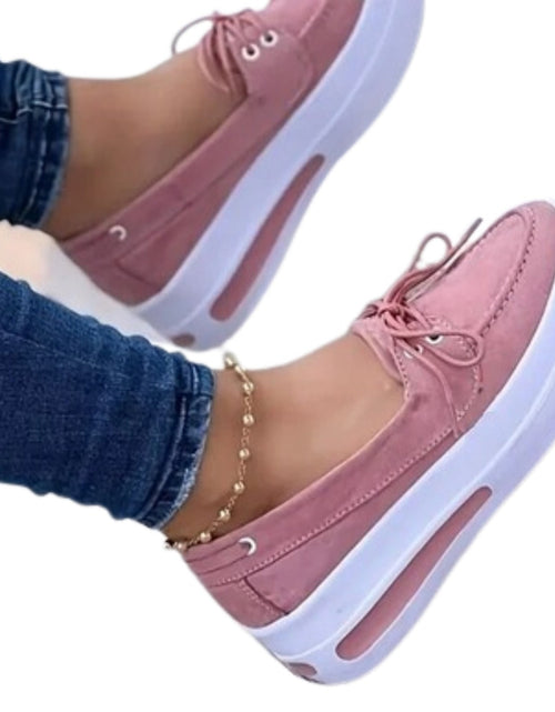 Load image into Gallery viewer, Women Block Shoes Slip On Closed Toe Platform Flat Wedge Casual Lace Up Sneakers
