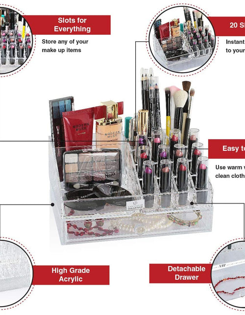 Load image into Gallery viewer, Clear Makeup Organizers - 19 Slots and 1 Drawer by Decozen
