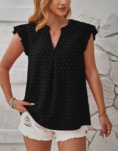 Load image into Gallery viewer, Swiss Dot Ruffled Cap Sleeve T-Shirt
