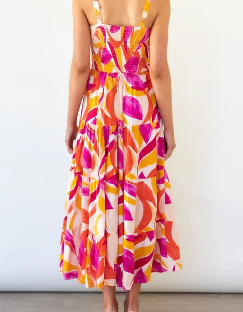 Load image into Gallery viewer, Printed Smocked Square Neck Tiered Sleeveless Dress
