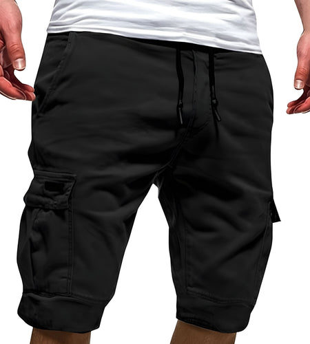 Men Casual Chino Cargo Shorts Elastic Waist Drawstring 6 Pockets Summer Trousers