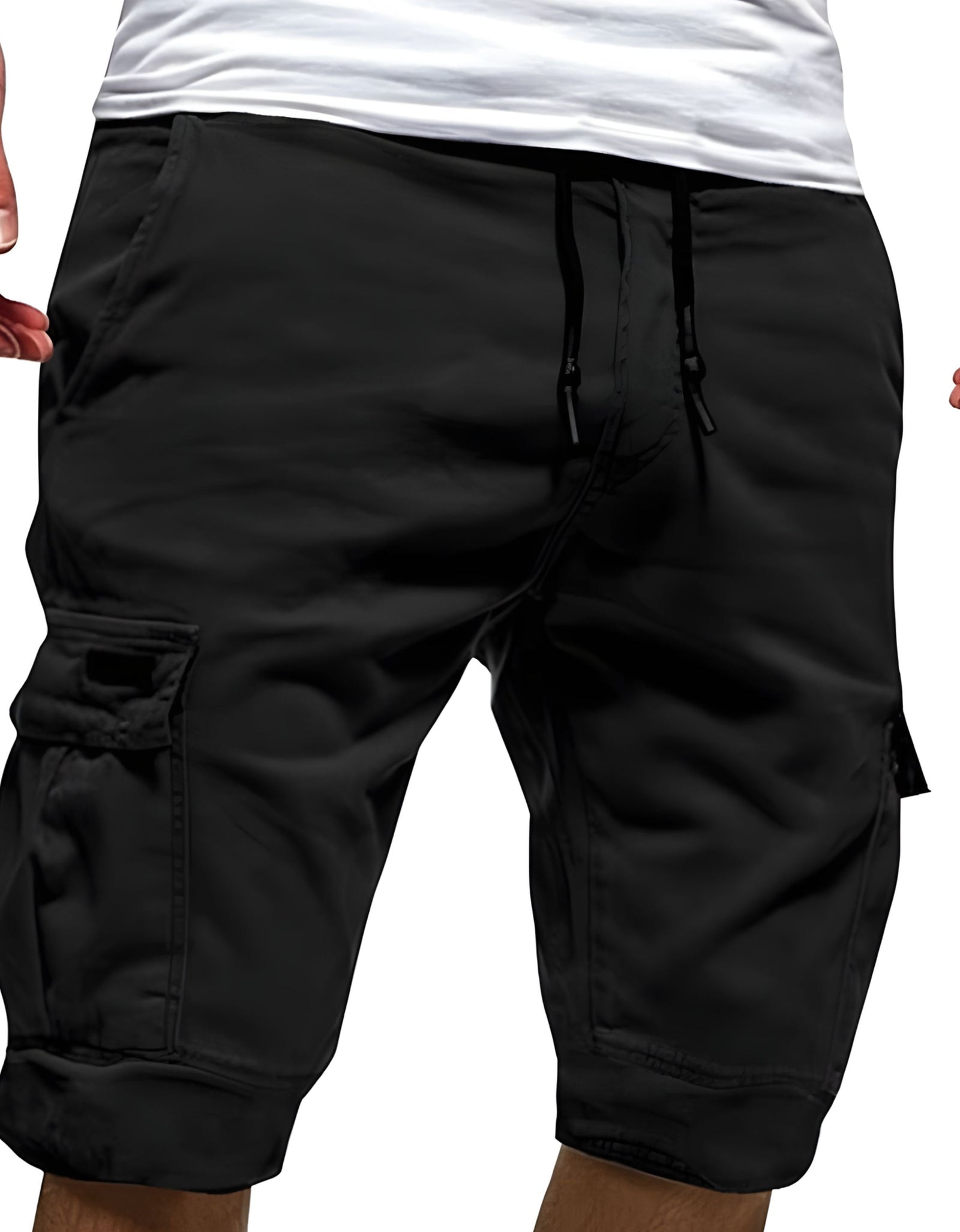 Men Casual Chino Cargo Shorts Elastic Waist Drawstring 6 Pockets Summer Trousers