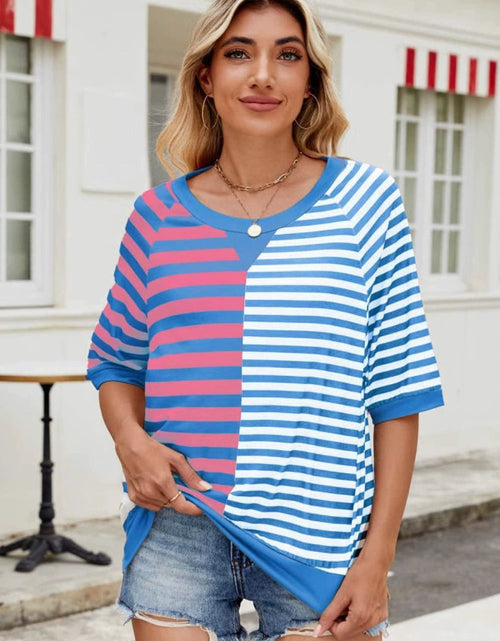 Load image into Gallery viewer, Striped Round Neck Half Sleeve T-Shirt
