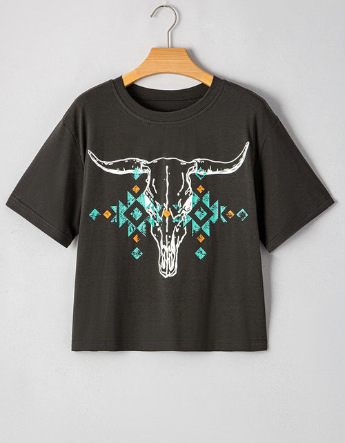 Load image into Gallery viewer, Bull Head Skull Round Neck Short Sleeve T Shirt
