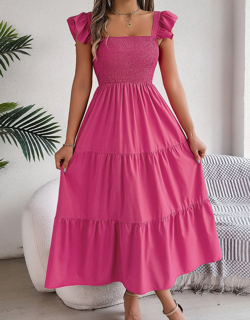 Load image into Gallery viewer, Smocked Square Neck Cap Sleeve Midi Dress
