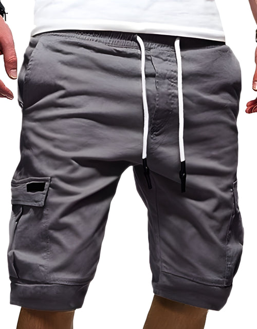 Load image into Gallery viewer, Men Casual Chino Cargo Shorts Elastic Waist Drawstring 6 Pockets Summer Trousers
