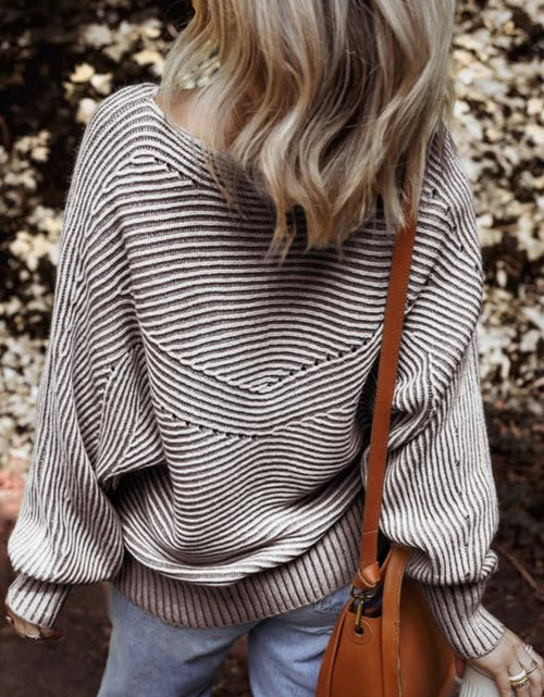 Load image into Gallery viewer, Textured Striped Round Neck Long Sleeve Top
