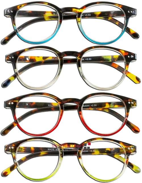 Load image into Gallery viewer, 4 Pairs Mens Women Spring Hinge Round Horn Power Oval Reading Reader Glasses 1-4
