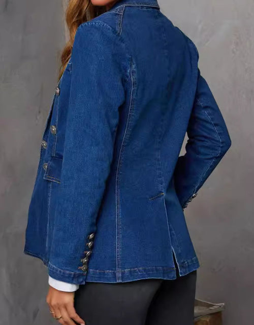 Load image into Gallery viewer, Collared Neck Long Sleeve Denim Jacket
