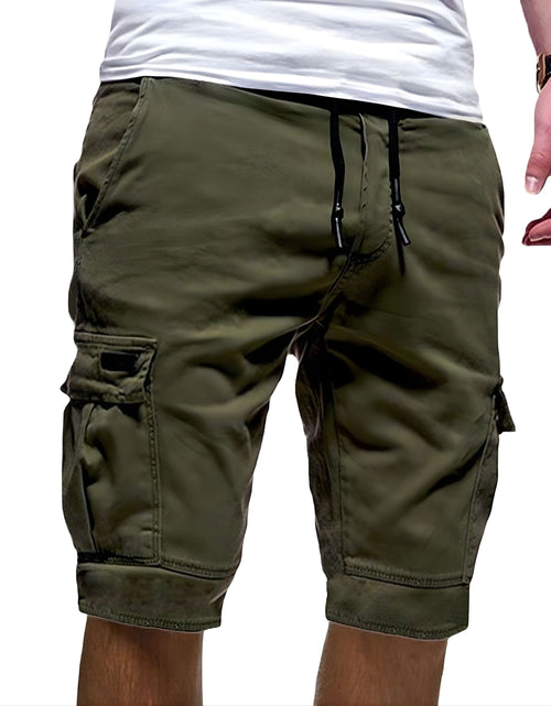 Load image into Gallery viewer, Men Casual Chino Cargo Shorts Elastic Waist Drawstring 6 Pockets Summer Trousers
