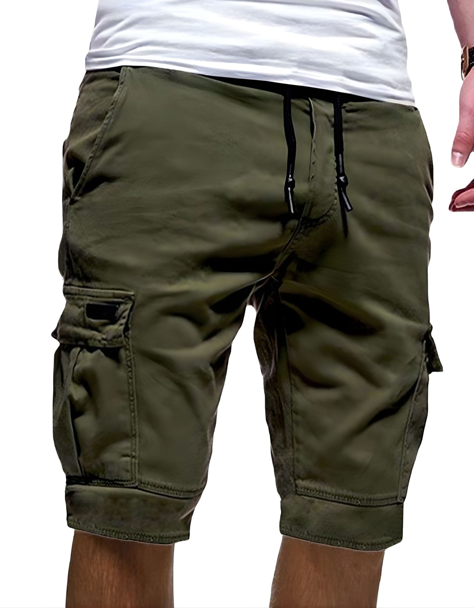 Men Casual Chino Cargo Shorts Elastic Waist Drawstring 6 Pockets Summer Trousers