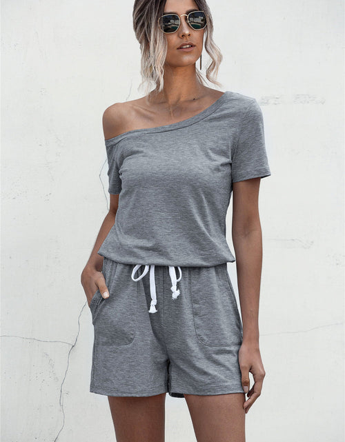 Load image into Gallery viewer, One Shoulder Tie Waist Romper
