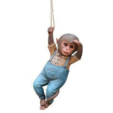 Load image into Gallery viewer, Monkey Chimp Hanging Rope Garden Ornament Outdoor Statue Sculpture Resin Decor
