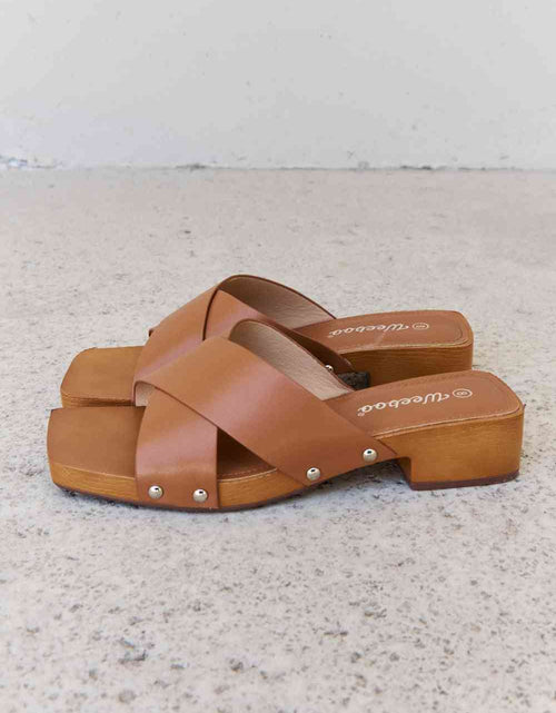 Load image into Gallery viewer, Weeboo Step Into Summer Criss Cross Wooden Clog Mule in Brown
