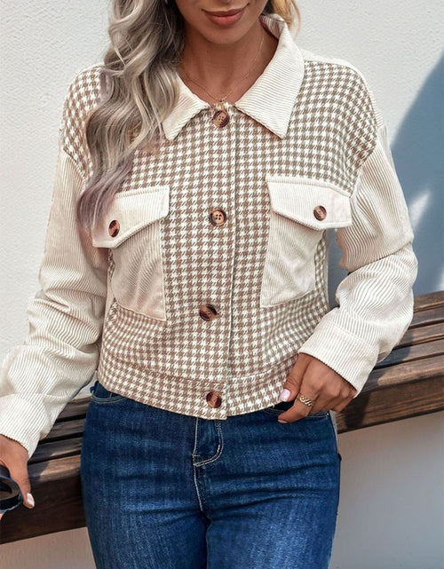 Load image into Gallery viewer, Perfee Pocketed Houndstooth Long Sleeve Jacket
