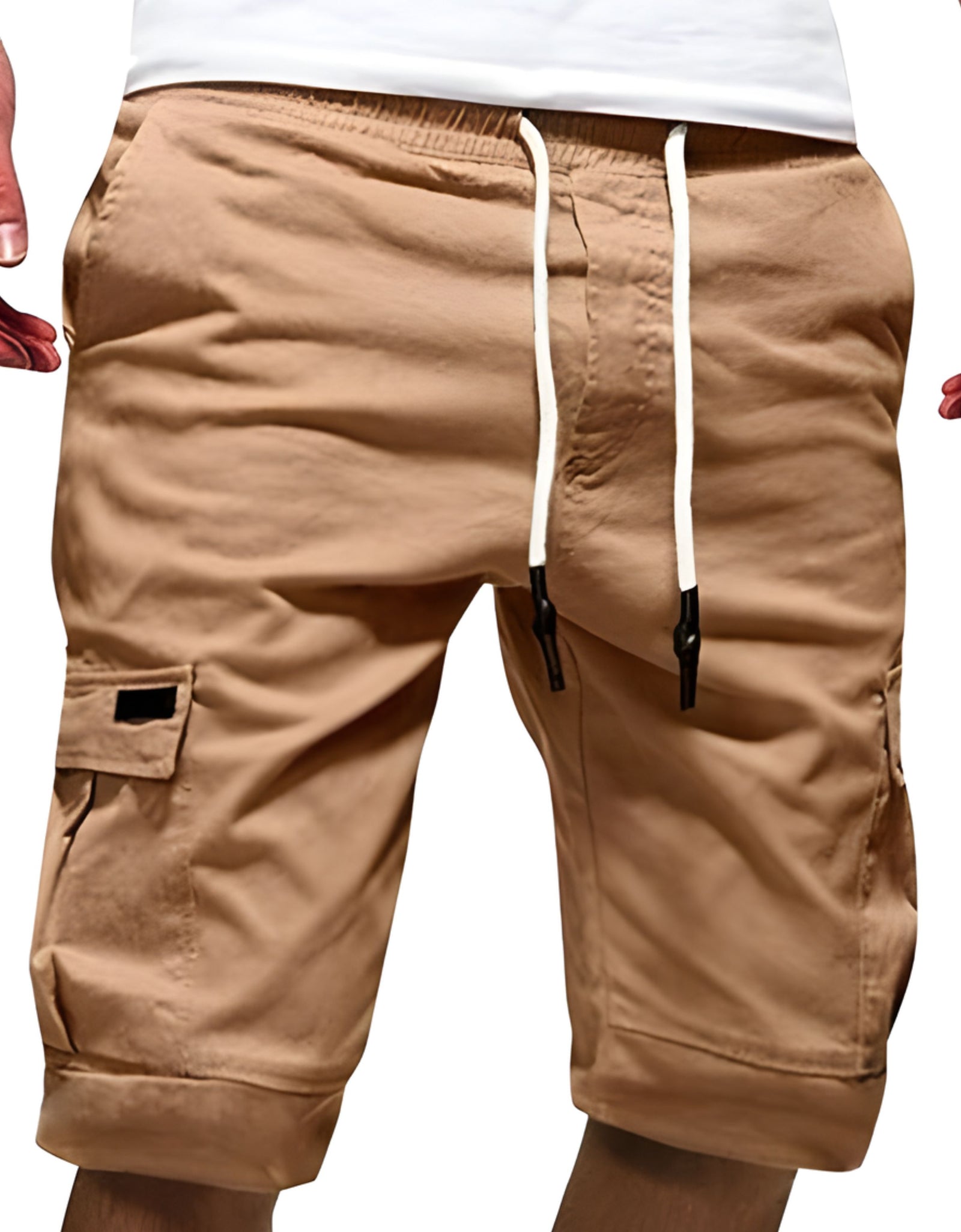 Men Casual Chino Cargo Shorts Elastic Waist Drawstring 6 Pockets Summer Trousers