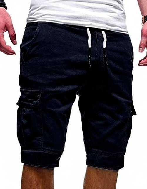 Load image into Gallery viewer, Men Casual Chino Cargo Shorts Elastic Waist Drawstring 6 Pockets Summer Trousers
