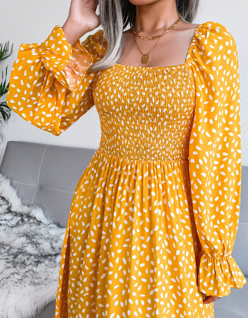 Load image into Gallery viewer, Smocked Square Neck Flounce Sleeve Dress by BlakWardrob
