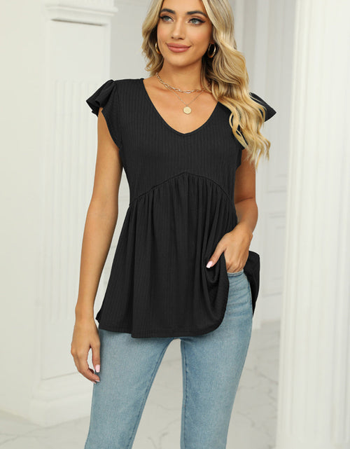 Load image into Gallery viewer, V-Neck Flutter Sleeve Babydoll Blouse
