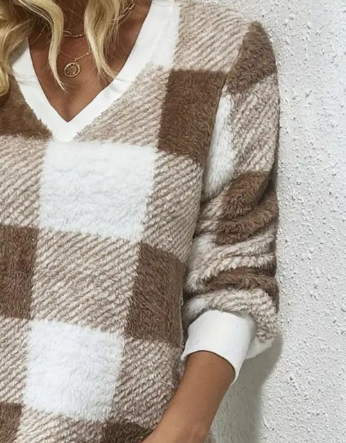 Load image into Gallery viewer, Plaid V-Neck Long Sleeve Dress
