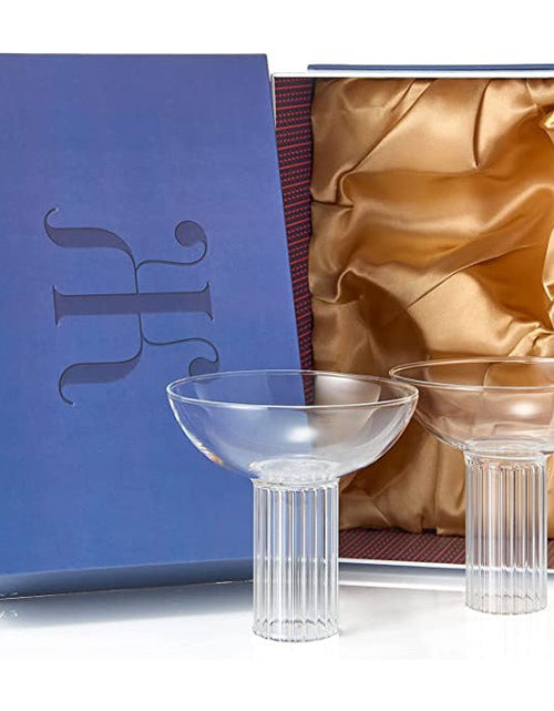 Load image into Gallery viewer, Ribbed Coupe Glassware, Martini, Margarita, Champagne, Cocktails - 8 oz Glasses | Set of 2 | Vintage Smooth Top Ripple Base - Gifts for Wife, Her, Him, Gift, Spring &amp; Summer Beautiful Coupes Glasses by The Wine Savant
