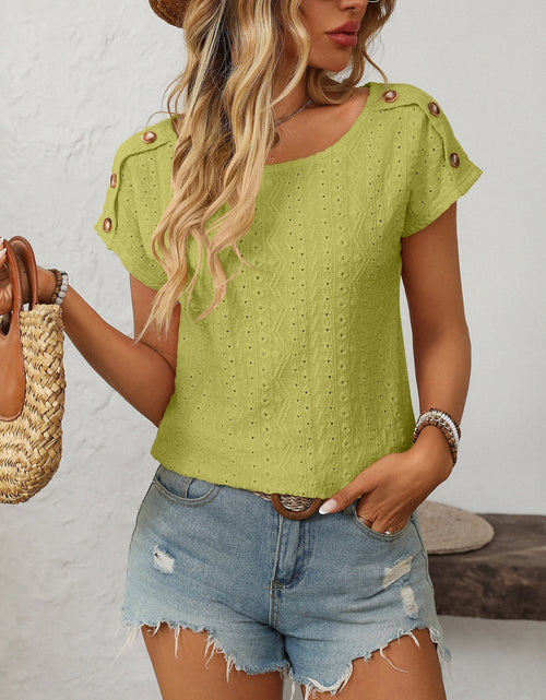 Load image into Gallery viewer, Mandy Eyelet Round Neck Short Sleeve Top
