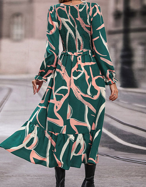 Load image into Gallery viewer, Perfee Printed Smocked V-Neck Three-Quarter Sleeve Midi Dress
