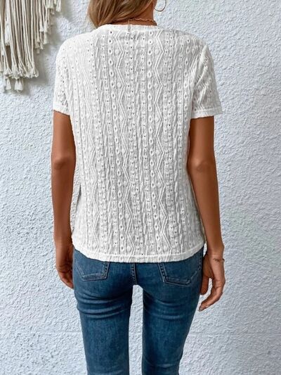 Load image into Gallery viewer, Eyelet Round Neck Short Sleeve T-Shirt
