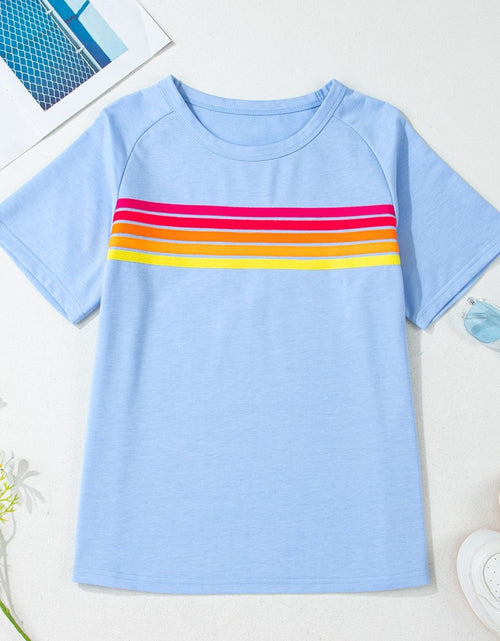 Load image into Gallery viewer, Striped Round Neck Short Sleeve T-Shirt

