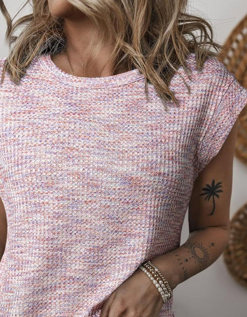 Load image into Gallery viewer, Heathered Round Neck Cap Sleeve T-Shirt

