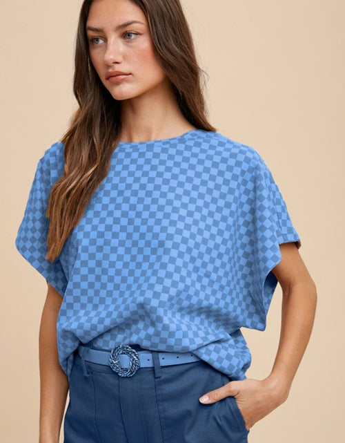 Load image into Gallery viewer, Annie Wear Checkered Round Neck Short Sleeve T-Shirt
