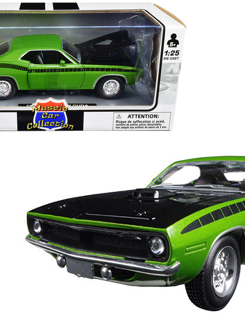 Load image into Gallery viewer, 1970 Plymouth Barracuda Green with Black Hood and Stripes "Muscle Car Collection" 1/25 Diecast Model Car by New Ray
