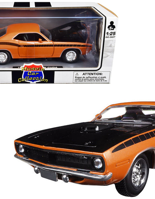 Load image into Gallery viewer, 1970 Plymouth Cuda Orange with Black Hood and Stripes 1/25 Diecast Model Car by New Ray
