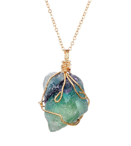 Natural Gemstone Necklace Chakra Stone Pendant Energy Healing Crystal with Chain