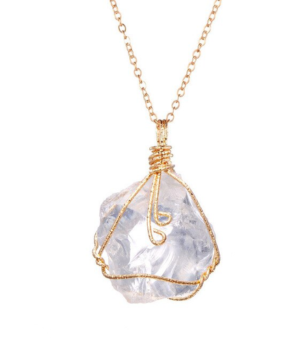 Natural Gemstone Necklace Chakra Stone Pendant Energy Healing Crystal with Chain
