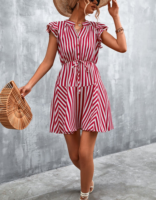 Load image into Gallery viewer, Ruffled Striped Cap Sleeve Mini Dress
