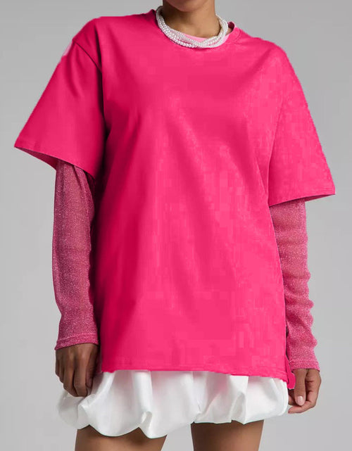 Load image into Gallery viewer, Faux Layered Round Neck Mesh Sleeve Top
