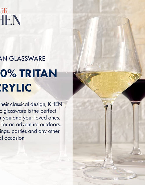 Load image into Gallery viewer, European Style Unbreakable Stemmed Crystal Wine Glasses, | Set of 4 | 100% US Tritan Drinkware, 18 oz Acrylic Dishwasher Safe Clear Color Shatterproof BPA-free plastic, Reusable, All Purpose Glassware by The Wine Savant
