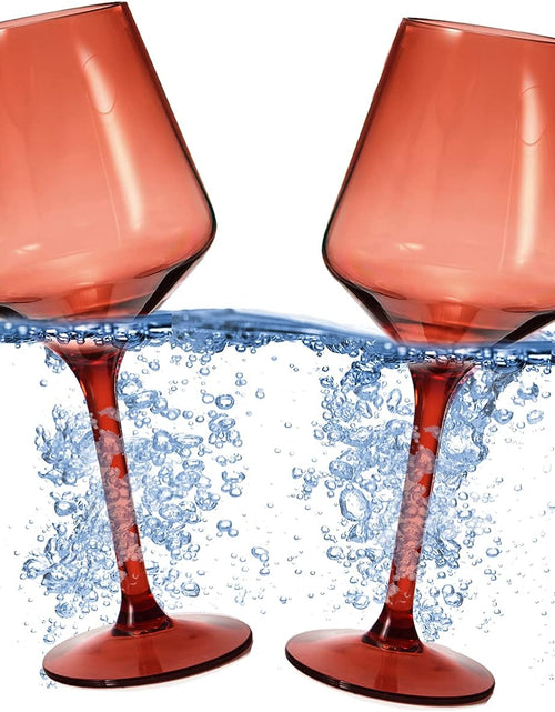 Load image into Gallery viewer, Floating Wine Glasses for Pool - Set of 2-15 OZ Shatterproof Poolside Wine Glasses, Tritan Plastic Reusable, Beach Outdoor Cocktail, Wine, Champagne, Water Glassware Spring Summer (Muted Red) by The Wine Savant
