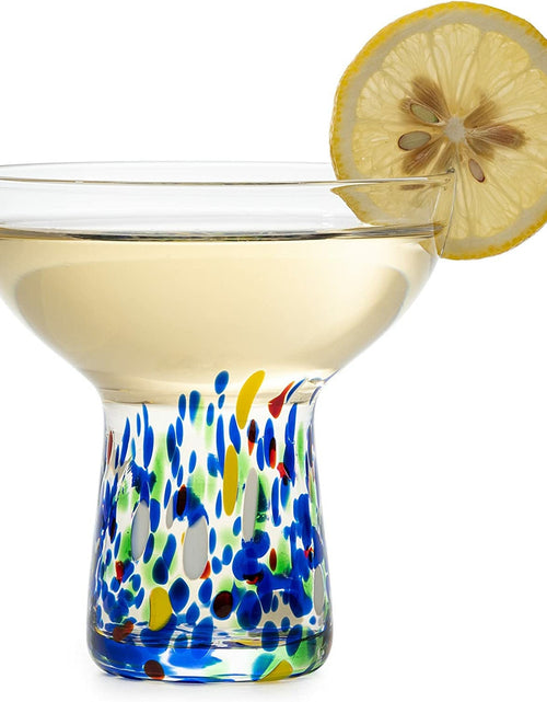 Load image into Gallery viewer, Stemless Margarita Glass – Set of 4 - Luxury Hand Blown Confetti Margaritas, for Cocktails, Water, Wine, Dessert, Martini &amp; Champagne Glasses Cinco de Mayo, Hand Blown Glass - Mexican Confetti Design by The Wine Savant
