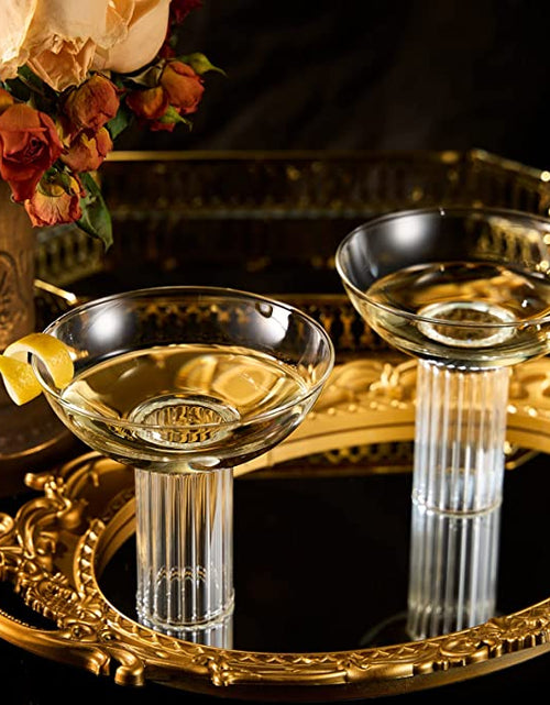 Load image into Gallery viewer, Ribbed Coupe Glassware, Martini, Margarita, Champagne, Cocktails - 8 oz Glasses | Set of 2 | Vintage Smooth Top Ripple Base - Gifts for Wife, Her, Him, Gift, Spring &amp; Summer Beautiful Coupes Glasses by The Wine Savant
