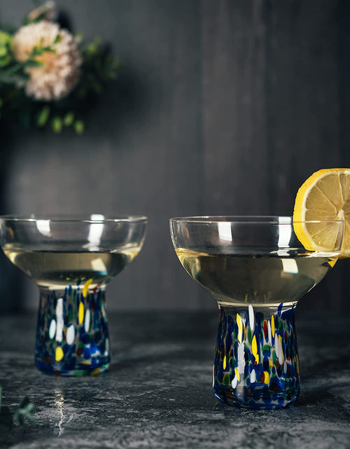 Load image into Gallery viewer, Stemless Margarita Glass – Set of 4 - Luxury Hand Blown Confetti Margaritas, for Cocktails, Water, Wine, Dessert, Martini &amp; Champagne Glasses Cinco de Mayo, Hand Blown Glass - Mexican Confetti Design by The Wine Savant
