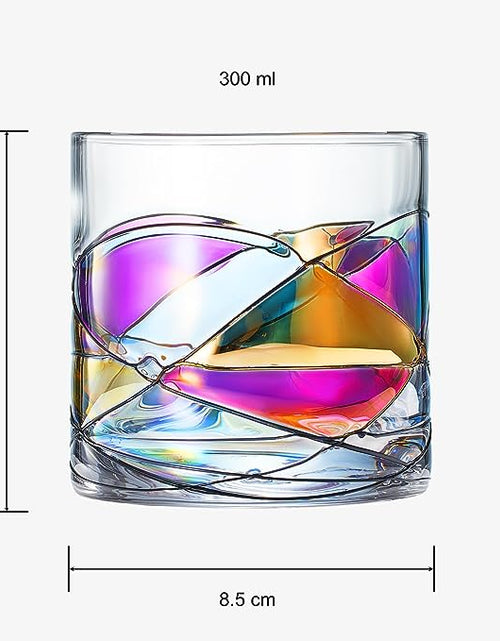 Load image into Gallery viewer, Artisanal Hand Painted Whiskey - Gift for Dad, Friends, Boyfriends, Renaissance Romantic Stain-glassed Windows Cocktail Glasses Set of 2 - Gift Idea for Birthday, Housewarming - 9.6 OZ Glassware by The Wine Savant
