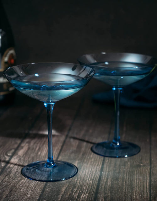 Load image into Gallery viewer, Champagne Coupes 12oz by The Wine Savant - Colorful Champagne Glasses, Prosecco, Mimosa Glasses Set, Cocktail Glass Set, Bar Glassware Luster Glasses (2, Cobalt Blue) by The Wine Savant
