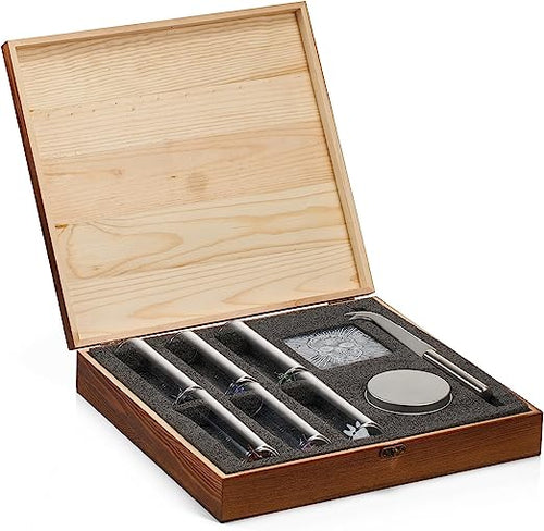 Load image into Gallery viewer, Tequila Shot Glass &amp; Salt Gift Set for Men &amp; Women | Six Agave Shot Glasses, Knife For Limes, One Skull Coaster, One Salt Tin | Skeleton Mahogany Wood Box Package For Tequila, Liquor Lovers by The Wine Savant
