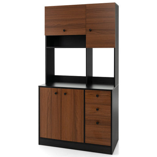 Load image into Gallery viewer, 71 Inch Kitchen Pantry with 3 Storage Cabinet and 3 Deep Drawers-Black
